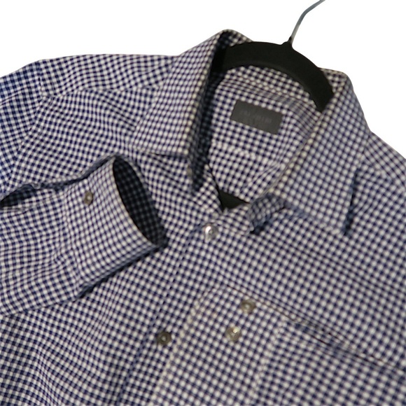 Pal Zileri Checkered Button Down Shirt Long Sleeve Work Career Comfort Blue Navy - Picture 1 of 11